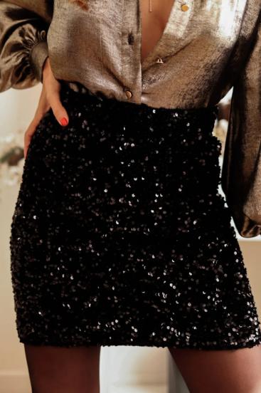 Mini skirt with sequins, black