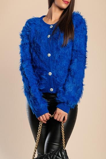 Cardigan with faux fur details, blue