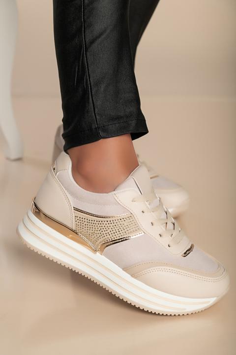 Fashion sneakers in faux leather and textile, beige