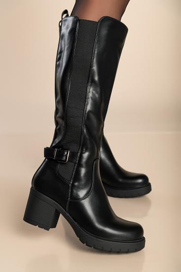 Elegant faux leather boots, black