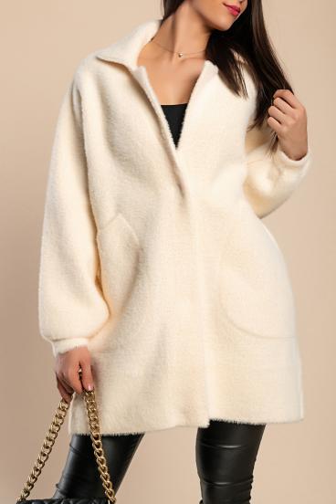 Oversized coat with buttons, cream