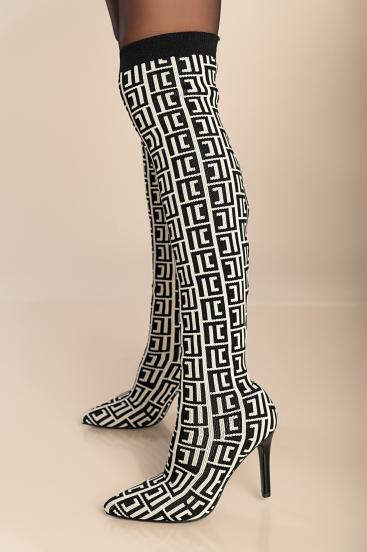Elegant boots with geometric print, black
