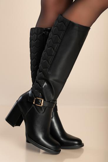 Elegant boots with quilted detail, black