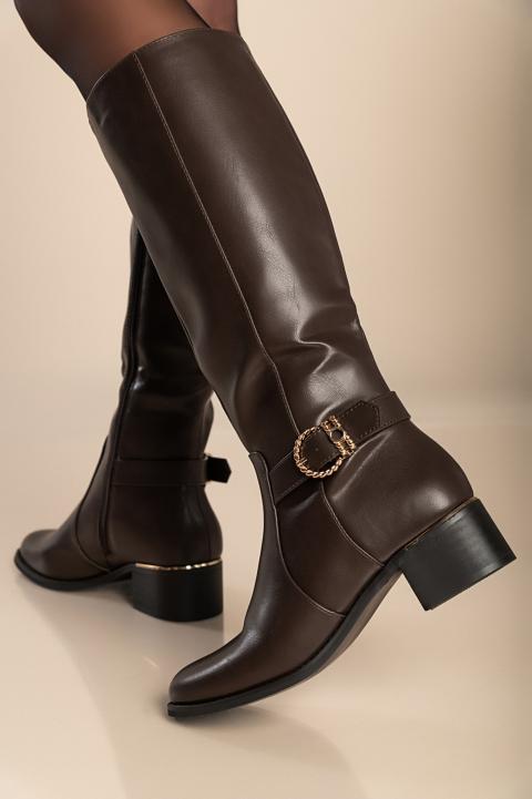 Elegant boots with decorative belt, brown