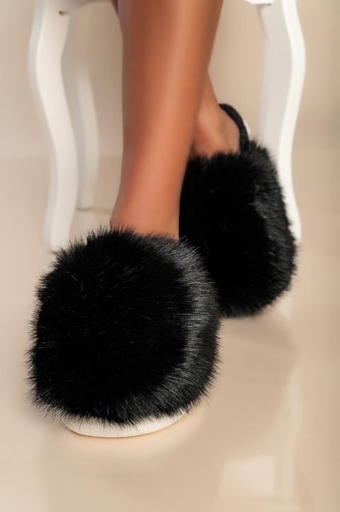 Slippers with faux fur, black