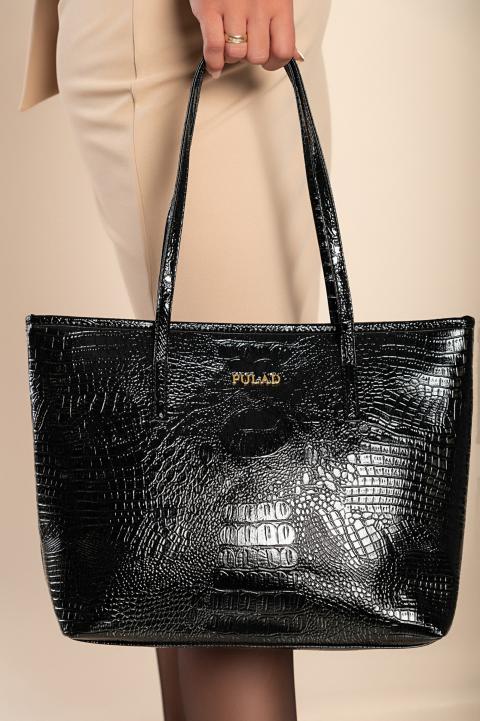 Large crocodile pattern bag, black