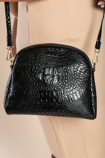 Small bag with crocodile skin print, black