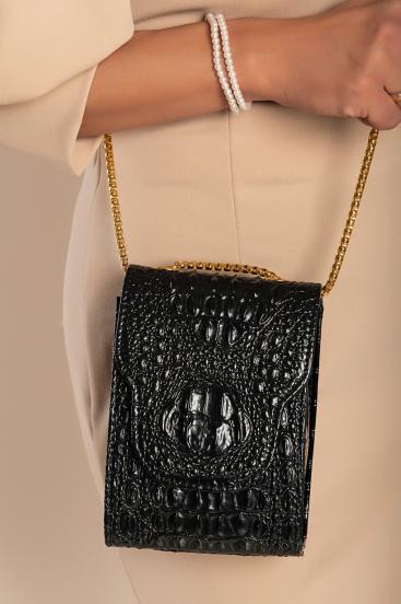 Small bag with crocodile skin pattern, black