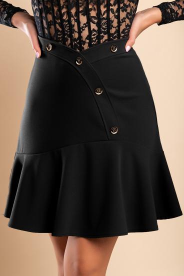 Mini skirt with decorative buttons, black