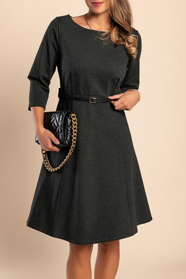 Elegant mini dress with belt, gray