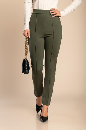 Elegant trousers with elastic waist, khaki