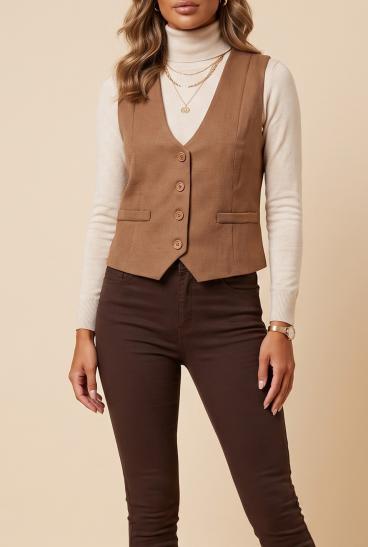 Elegant vest with buttons, brown