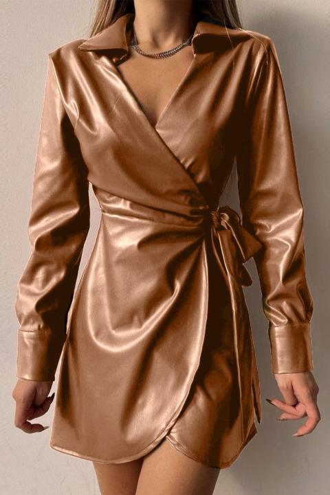 Elegant faux fur mini dress with lapel collar Pellita, beige