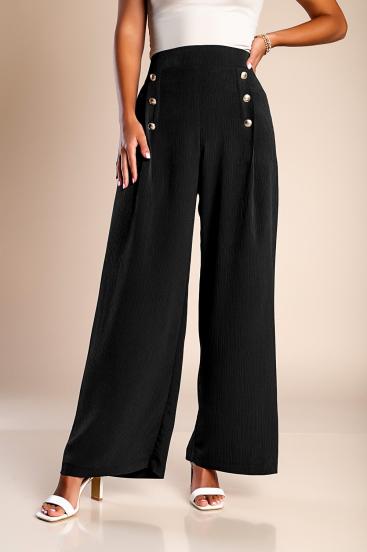 Elegant long pants with buttons, black.