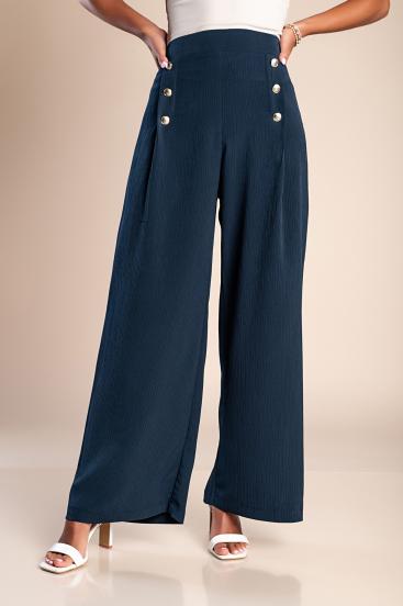 Elegant long pants with buttons, dark blue