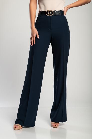 Elegant long trousers with straight leg, dark blue