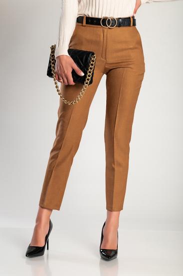 Elegant long trousers with fitted leg, camel color