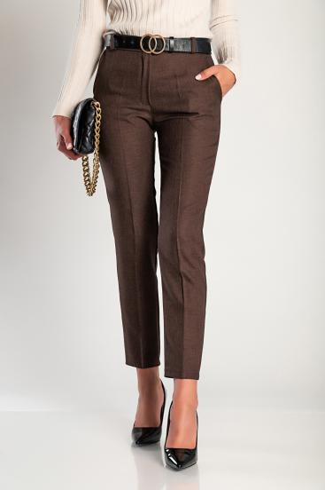 Elegant long trousers with fitted leg, brown