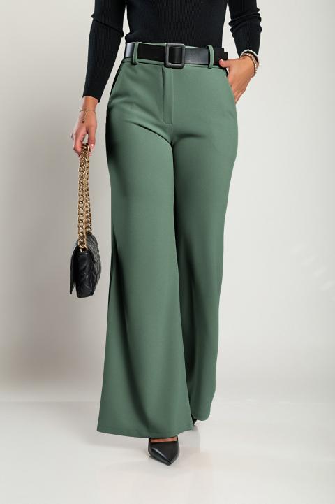 Elegant long trousers with belt Solarina, olive