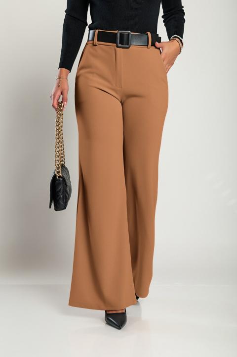 Elegant long pants with belt Solarina, camel