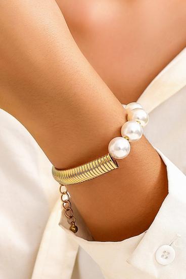 Elegant bracelet with imitation pearls, gold color