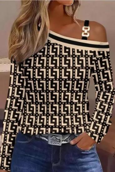 Top with geometric print, black and beige.