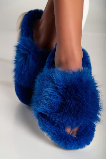Slippers with synthetic fur, blue