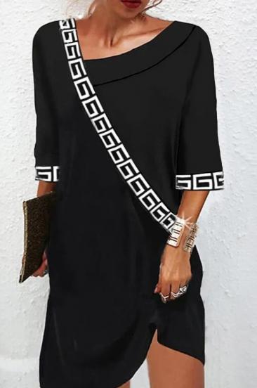 Elegant dress with geometric print, black