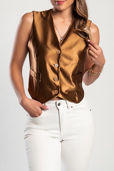 Elegant vest with buttons, brown