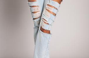 Straight jeans with big rips Venetina, light blue