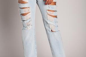 Straight jeans with big rips Venetina, light blue