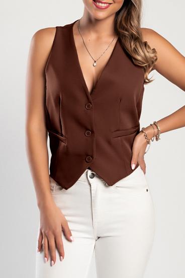Elegant vest with buttons, brown