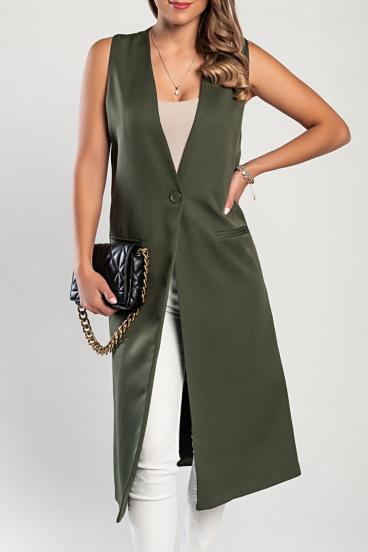 Elegant long vest with button, olive green