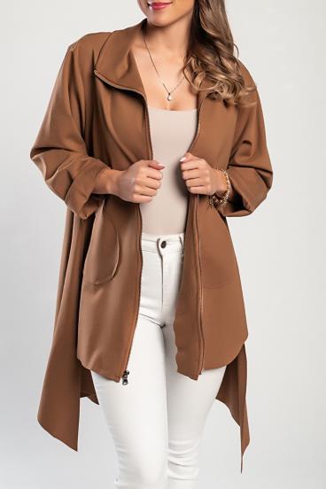 Short coat with zipper, camel