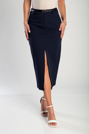 Elegant midi skirt with belt, blue