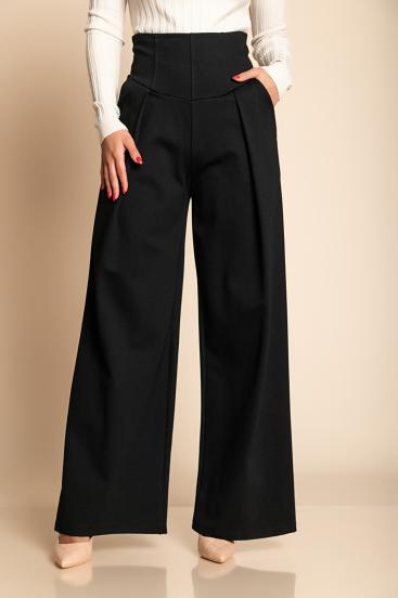 Elegant long pants with high waist, black