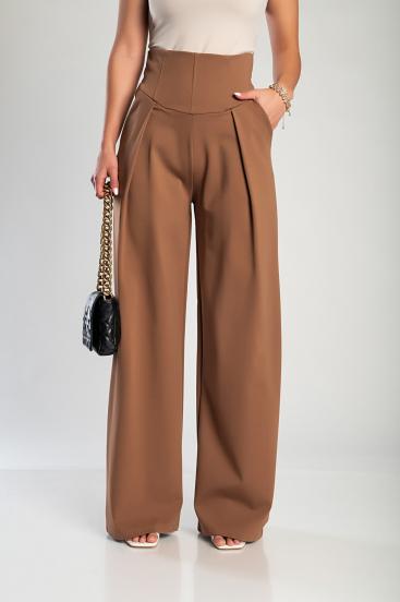 Elegant long pants with high waist, camel