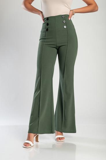 Elegant long trousers with high waist, olive green
