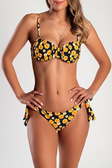 Two-piece swimsuit with floral print, black