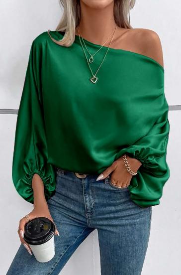 Elegant blouse with asymmetrical neckline, green