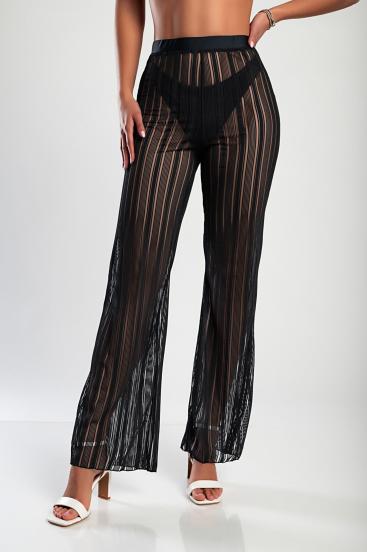 Transparent fabric pants, black