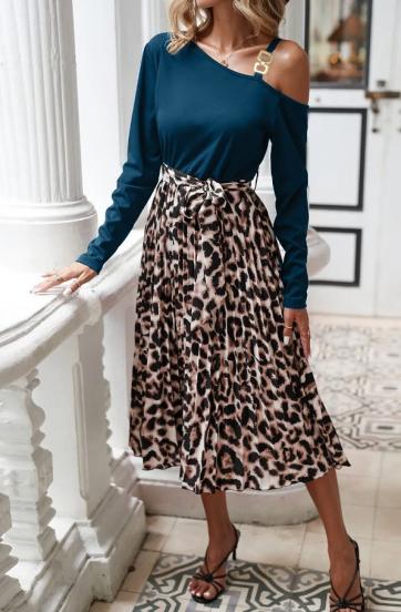 Leopard Print Midi Dress, Petrol