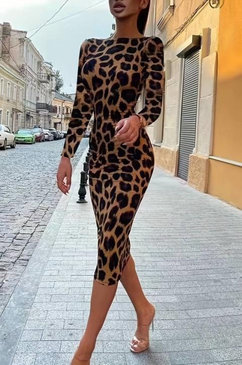 Leopard Print Bodycon Midi Dress, Leopard