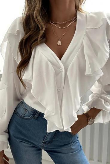 Elegant shirt with ruffles, white