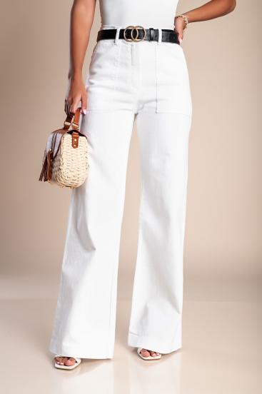 Wide-leg cotton trousers, white