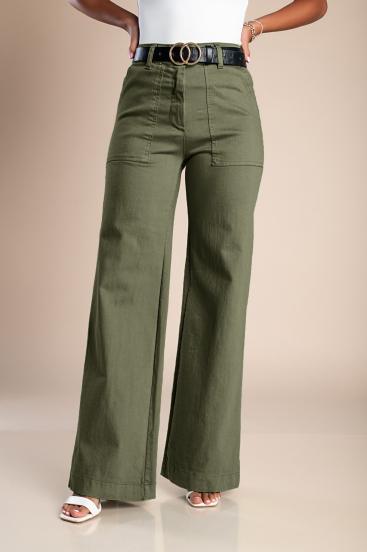 Cotton trousers with wide trousers, olive