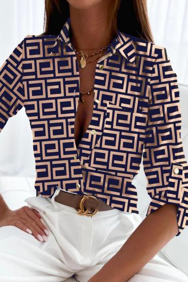 Elegant blouse with geometric print Lavlenta, beige-blue