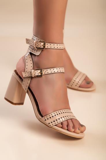 Faux leather sandals with heel, beige