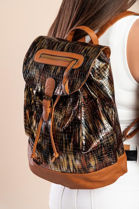 Fashion backpack with crocodile skin print, black.