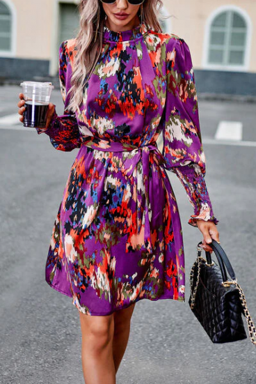 Elegant printed mini dress, lilac